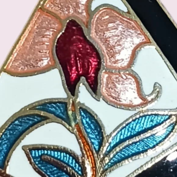 SOLD Vintage Cloisonne Floral Earrings by Sea Gems SG - Picture 5 of 11